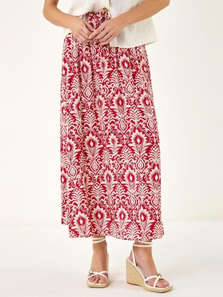 Roman Red Block Print Printed Skirt - Image 1 of 5