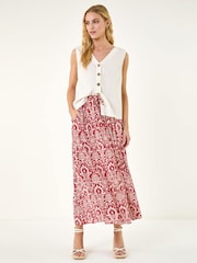 Roman Red Block Print Printed Skirt - Image 4 of 5