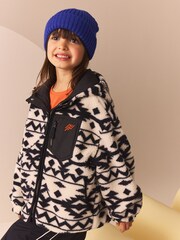 Black/White Reversible Aztec Printed Borg Fleece and Nylon Jacket (3-12yrs) - Image 1 of 7