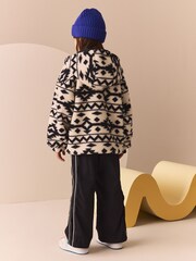 Black/White Reversible Aztec Printed Borg Fleece and Nylon Jacket (3-12yrs) - Image 4 of 7