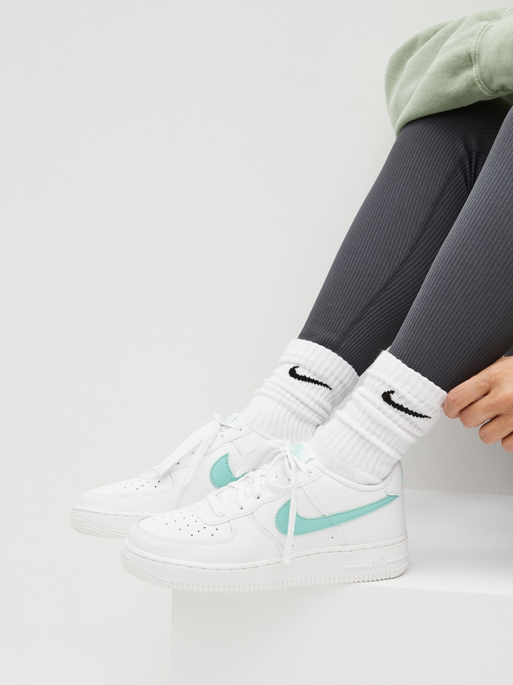 Nike White/Green Air Force 1 Youth Trainers - Image 1 of 13