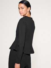 Black Long Sleeved V-Neck Peplum Knit Look Top - Image 3 of 5