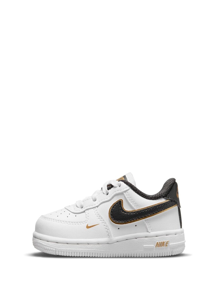 Nike White/Black/Gold Air Force 1 Trainers - Image 2 of 9