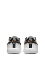 Nike White/Black/Gold Air Force 1 Trainers - Image 8 of 9