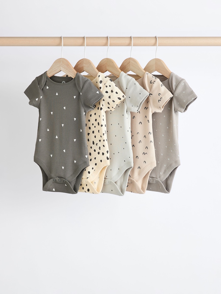 Black/Grey Baby Short Sleeve Bodysuits 5 Pack - Image 1 of 11 Black/Grey Baby Short Sleeve Bodysuits 5 Pack - Image 1 of 11