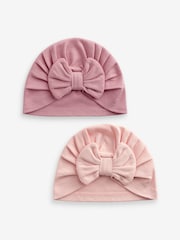 Pink Modern Baby Bow Turban 100% Cotton Hats 2 Pack (0mths-2yrs) - Image 1 of 3