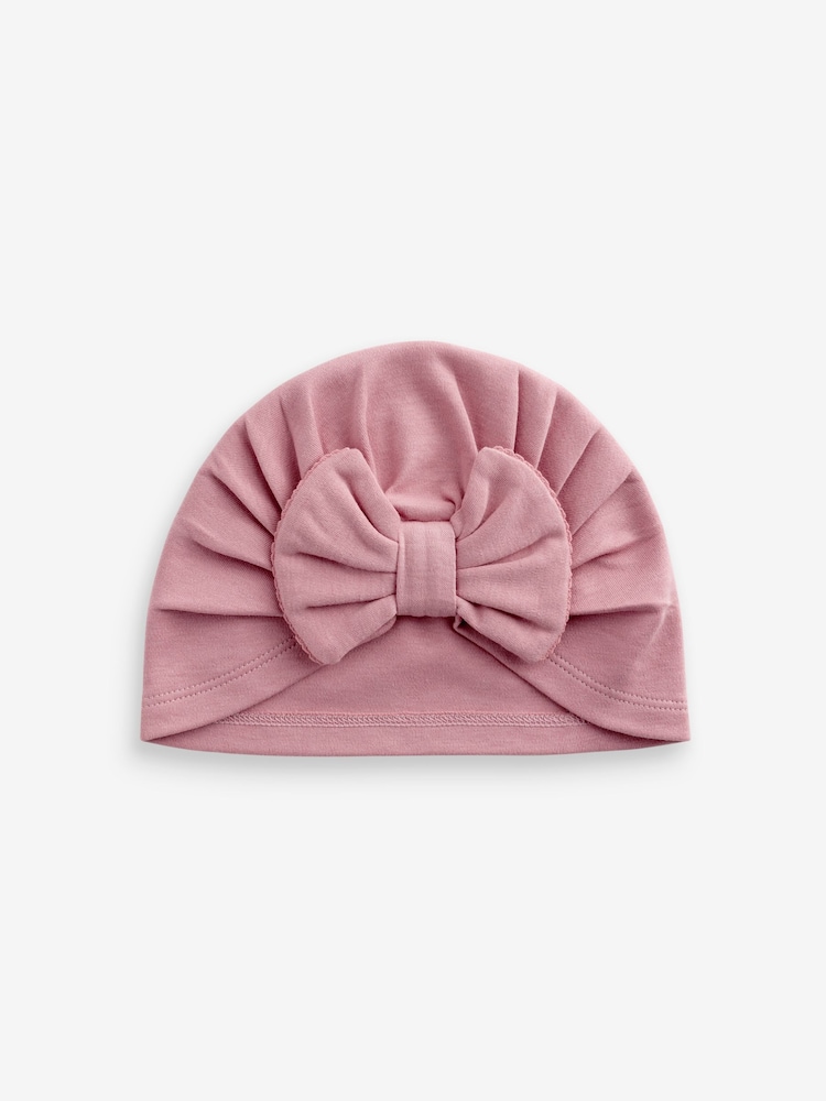 Pink Modern Baby Bow Turban 100% Cotton Hats 2 Pack (0mths-2yrs) - Image 2 of 3