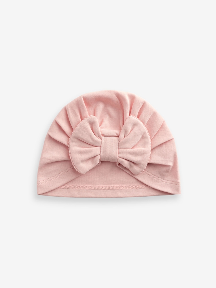 Pink Modern Baby Bow Turban 100% Cotton Hats 2 Pack (0mths-2yrs) - Image 3 of 3