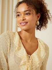 Friends Like These Rusted Orange Long Sleeve Tie Front Double Ruffle Blouse - Image 3 of 4