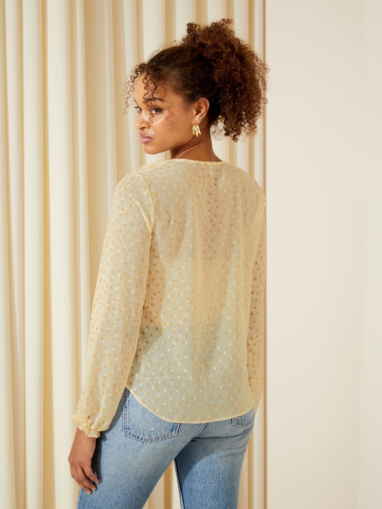 Friends Like These Rusted Orange Long Sleeve Tie Front Double Ruffle Blouse - Image 4 of 4
