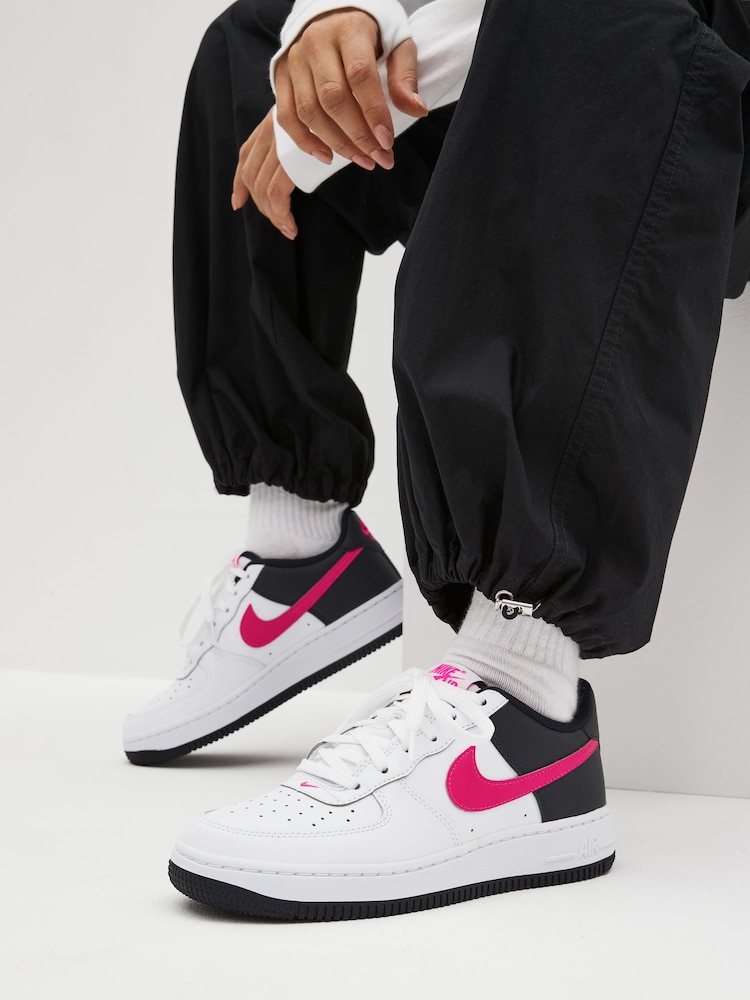 Nike Grey/Pink/White Air Force 1 Youth Trainers - Image 1 of 10