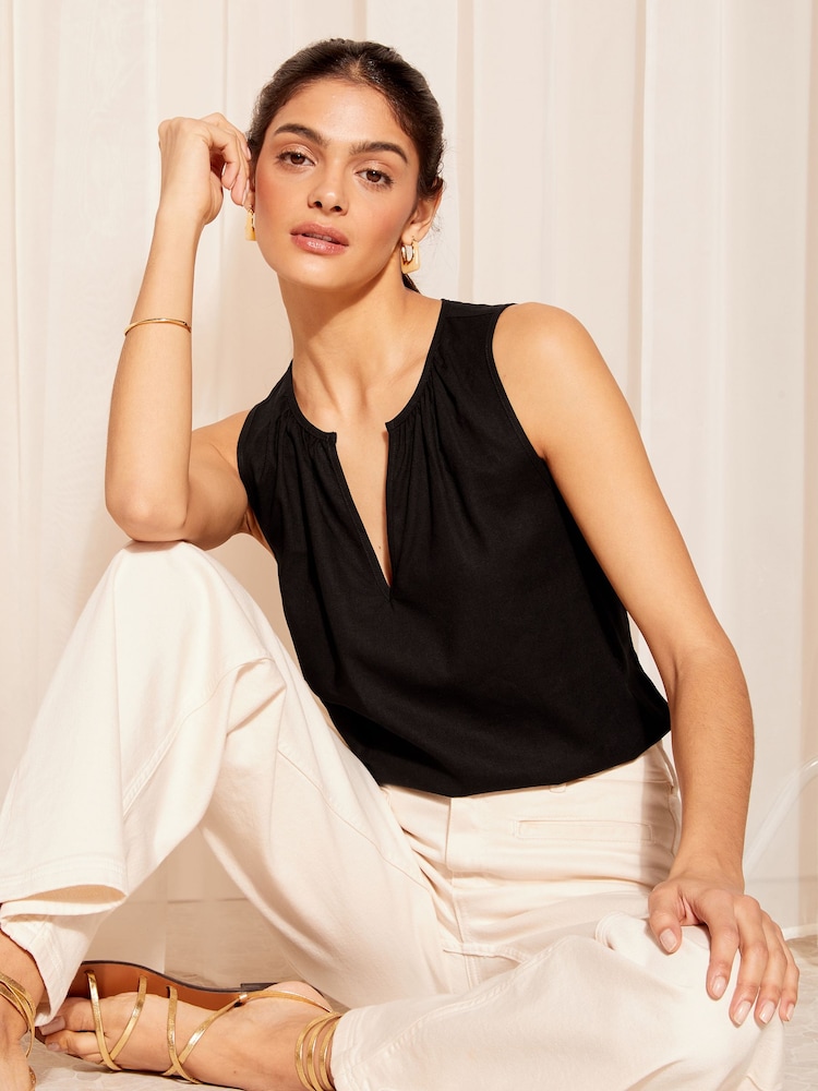 Friends Like These Black Swing Shell Vest Top with Linen - Image 1 of 4