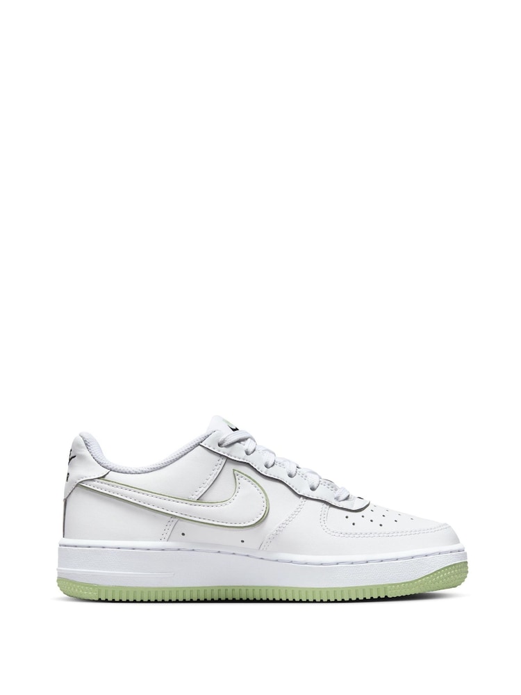 Nike White/Lime Air Force 1 Youth Trainers - Image 1 of 11