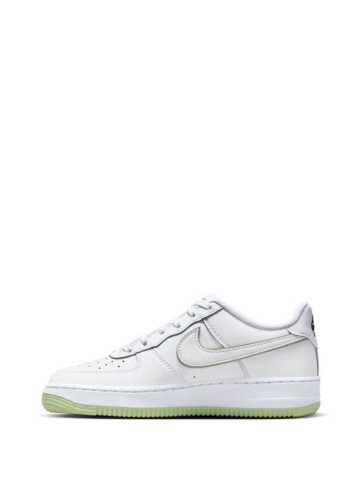 Nike White/Lime Air Force 1 Youth Trainers - Image 2 of 11