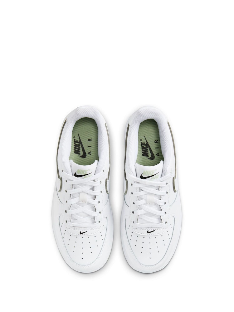 Nike White/Lime Air Force 1 Youth Trainers - Image 4 of 11