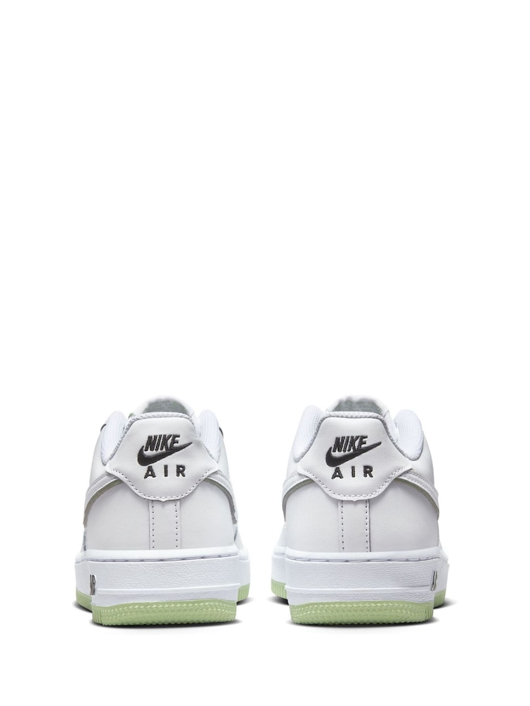 Nike White/Lime Air Force 1 Youth Trainers - Image 5 of 11