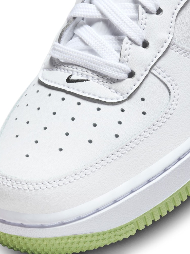 Nike White/Lime Air Force 1 Youth Trainers - Image 7 of 11