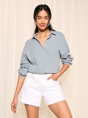 Friends Like These Blue Long Sleeve Crinkle Cotton Button Through Shirt - Image 2 of 4