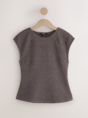 Brown Short Sleeved Peplum Top - Image 6 of 8