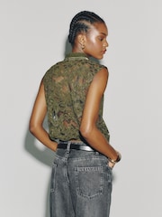 Olive Green Sleeveless Keyhole Lace Bubblehem Top - Image 7 of 7