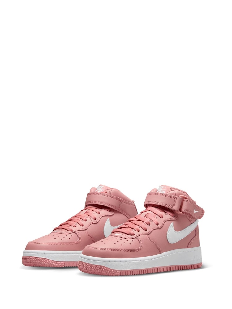 Nike Red Air Force 1 Mid LE Youth Trainers - Image 4 of 11