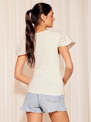 Friends Like These Топ с ребристыми рукавами бродери Flutter Sleeve Ribbed Top - Image 4 of 4