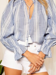 Friends Like These Blue Stripe Long Sleeve Blouson Blouse Co-ord - Image 2 of 4