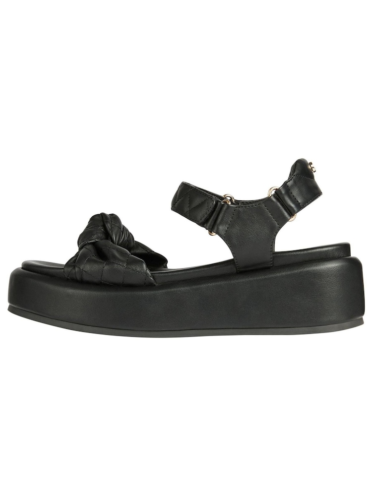 Lipsy Black Wide FIt Chunky Bow Strap Faux Leather Flatform Sandal - Image 5 of 5
