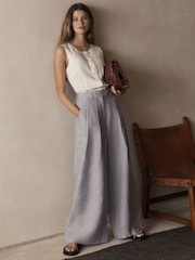 Flieder-Violett - Strukturierte Hose aus 100 % Leinen mit weitem Bein - Bild 1 von 6