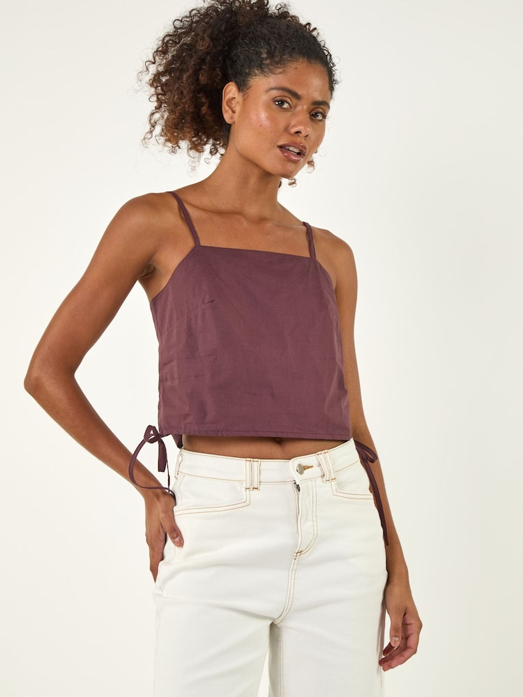 Roman Purple Cotton Poplin Side Tie Top - Image 1 of 4 Roman Purple Cotton Poplin Side Tie Top - Image 1 of 4
