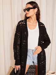 Friends Like These Black Crochet Maxi Cardigan - Image 2 of 4