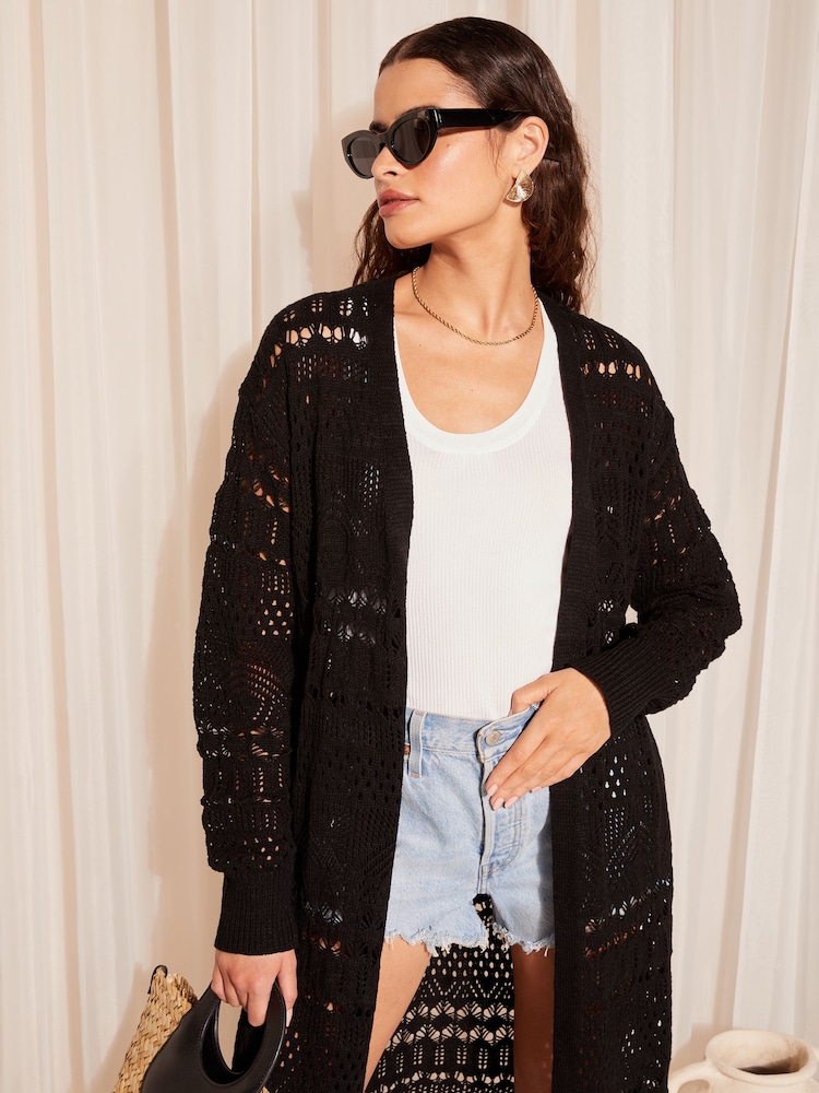 Friends Like These Black Crochet Maxi Cardigan - Image 2 of 4