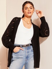 Friends Like These Black Stitch Sleeve Crochet Cardigan - Image 1 of 4