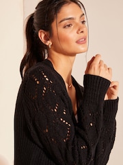 Friends Like These Black Stitch Sleeve Crochet Cardigan - Image 2 of 4