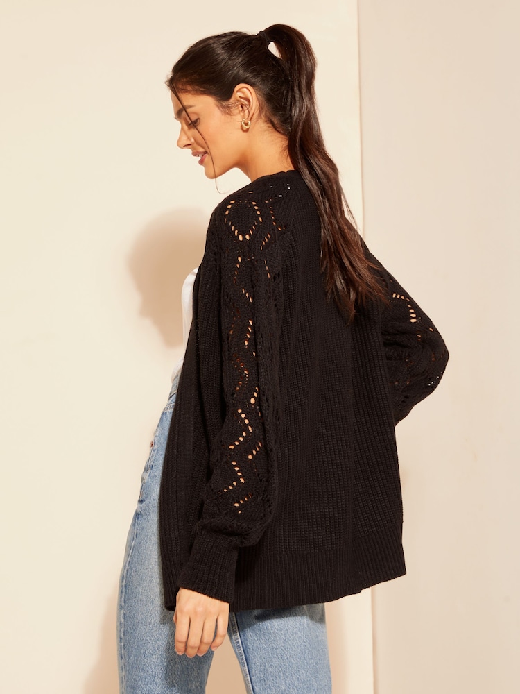 Friends Like These Black Stitch Sleeve Crochet Cardigan - Image 4 of 4