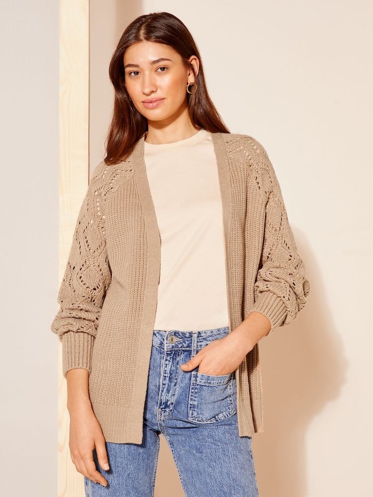 Friends Like These Camel Stitch Sleeve Crochet Cardigan - Image 1 of 4