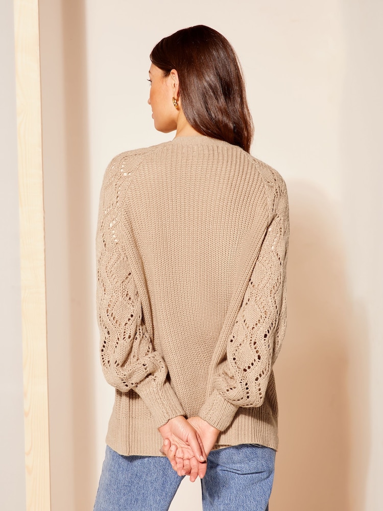 Friends Like These Camel Stitch Sleeve Crochet Cardigan - Image 4 of 4