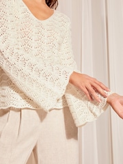 Friends Like These Ivory White Crochet Flute Sleeve Top - Image 2 of 4