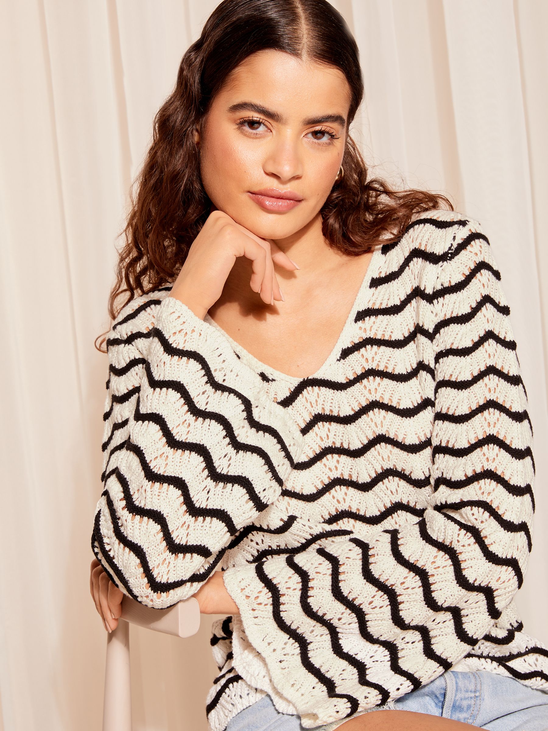 Buy Friends Like These Black White Crochet Flute Sleeve Top from Next Luxembourg