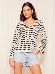 Friends Like These Black/White Crochet Flute Sleeve Top - Image 2 of 4