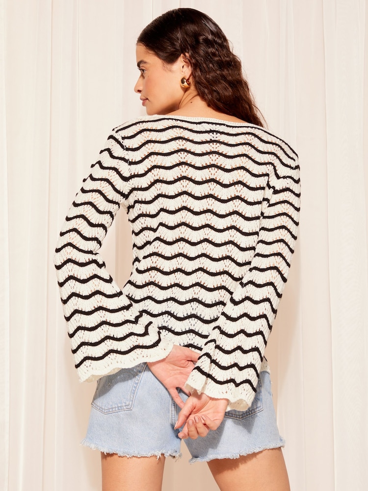 Friends Like These Black/White Crochet Flute Sleeve Top - Image 4 of 4