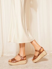 Friends Like These Brown Regular Fit Woven Two Part Flatform Espadrille Faux Leather Wedge Sandal - Image 4 of 4