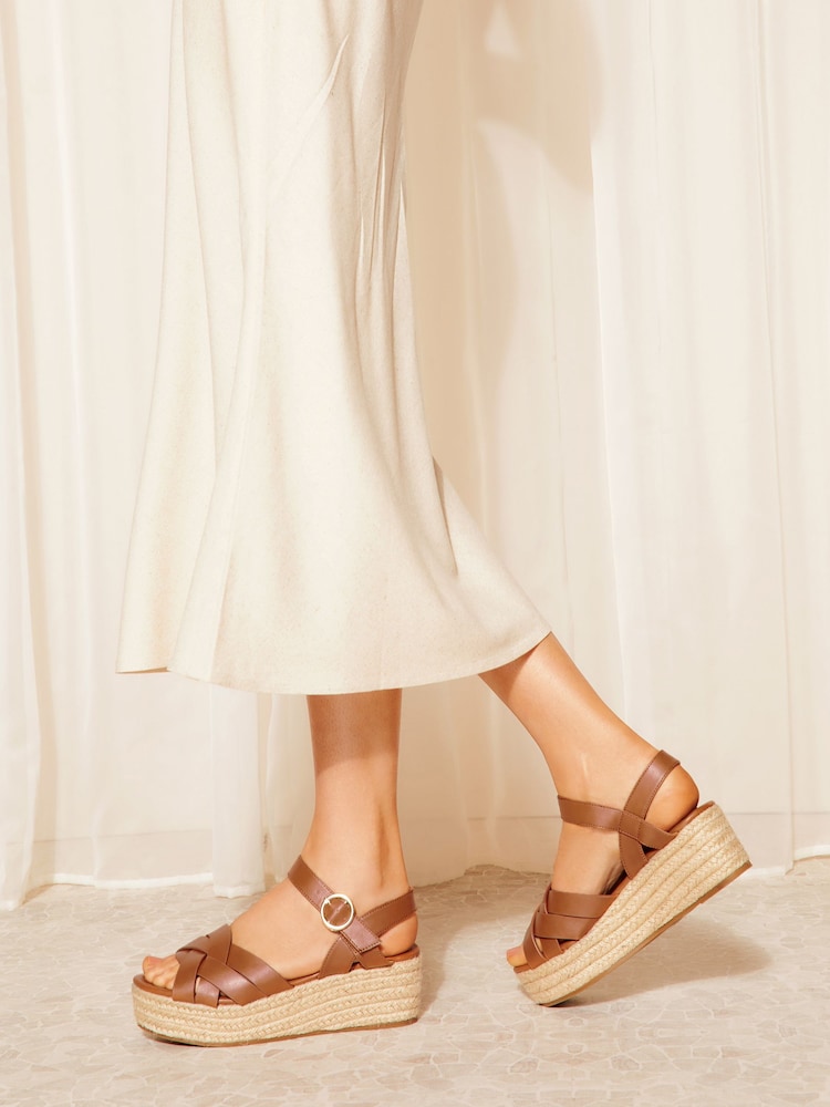 Friends Like These Brown Regular Fit Woven Two Part Flatform Espadrille Faux Leather Wedge Sandal - Image 4 of 4 Friends Like These Brown Regular Fit Woven Two Part Flatform Espadrille Faux Leather Wedge Sandal - Image 4 of 4