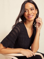 Friends Like These Black V Neck Crochet Mini Dress - Image 4 of 4