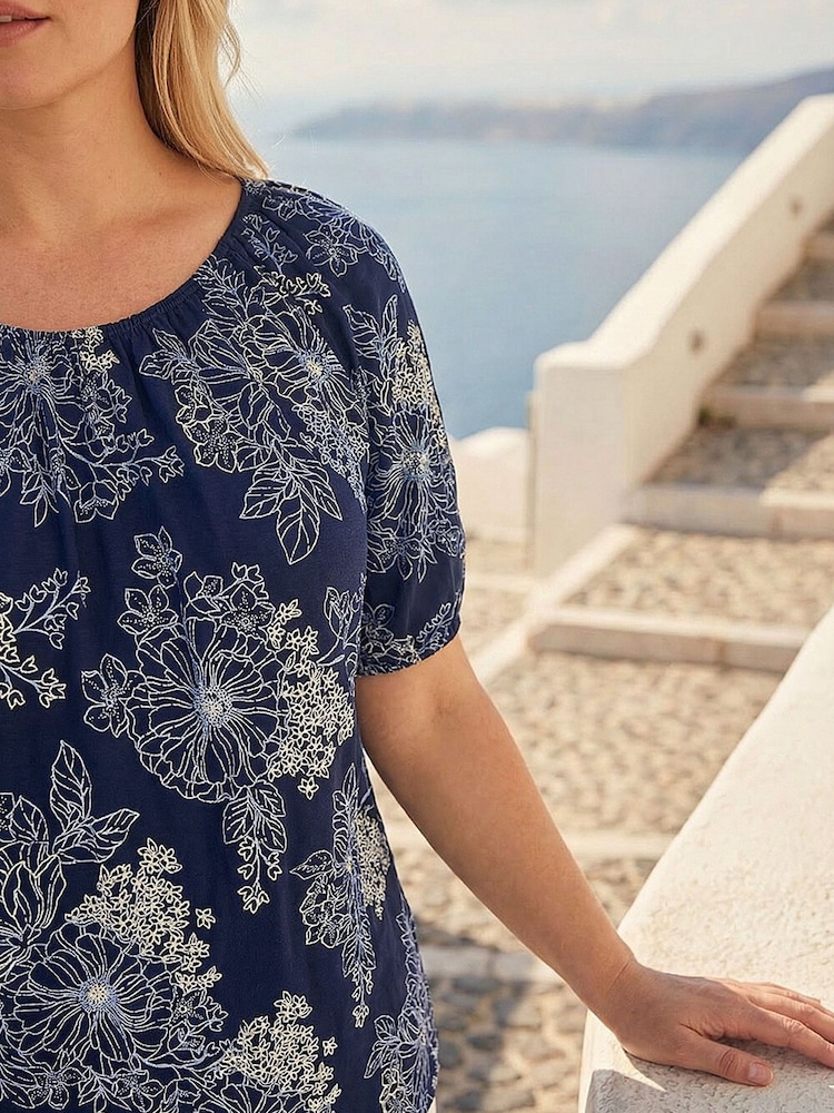 Roman Blue Curve Floral Bardot Top - Image 4 of 4