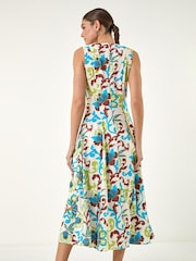 Roman Blue Floral Pleated A-Line Midi Dress - Image 3 of 4