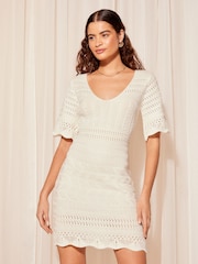 Friends Like These Ivory White V Neck Crochet Mini Dress - Image 1 of 4