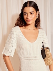 Friends Like These Ivory White V Neck Crochet Mini Dress - Image 2 of 4