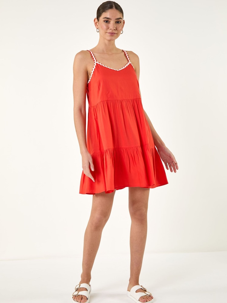 Roman Orange Embellished Strappy Tiered Dress - Image 1 of 4 Roman Orange Embellished Strappy Tiered Dress - Image 1 of 4