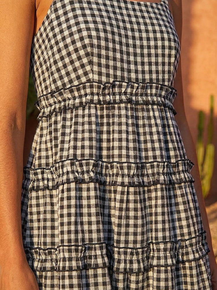Roman Black Gingham Tiered Dress - Image 4 of 4 Roman Black Gingham Tiered Dress - Image 4 of 4